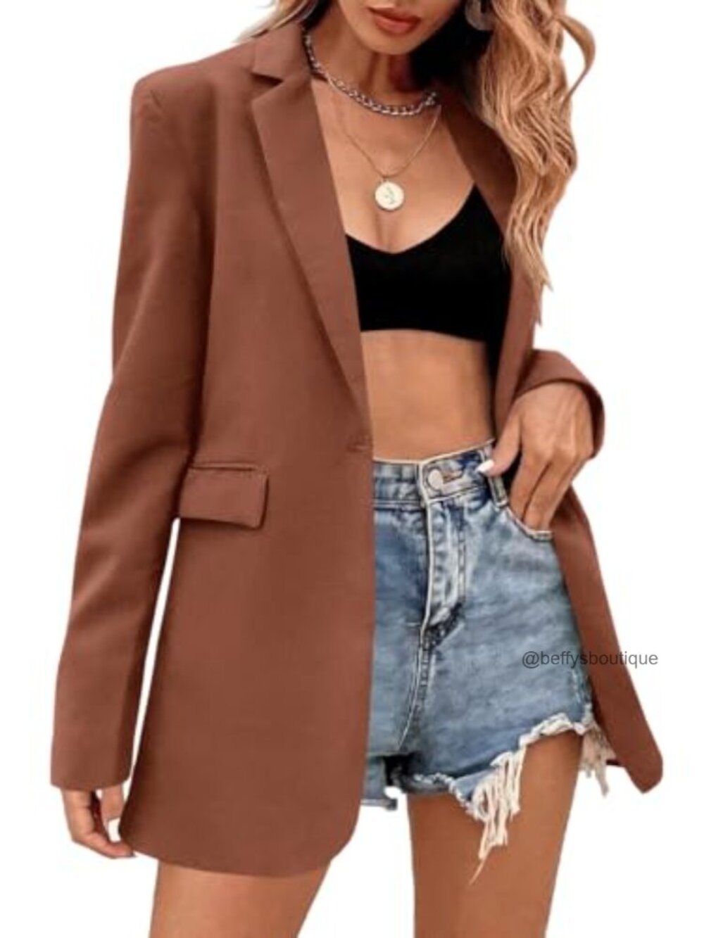 Oversized Blazer Long Sleeve Boyfriend Suit Jacket with Shoulder Pads